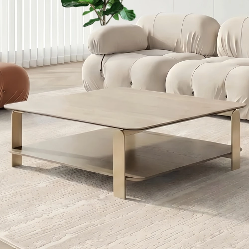Vento Coffee Table in Travertine Look Ceramic & Light Walnut Veneer